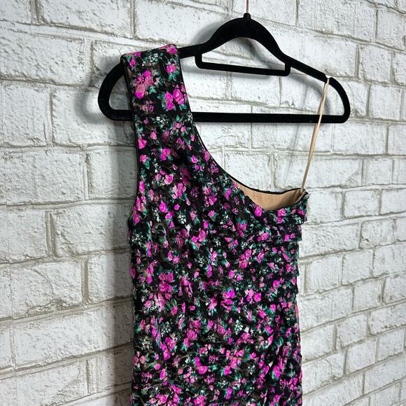 Dress the Population Marie Mini Floral One Shoulder Lace Black Pink Green S - Picture 7 of 10